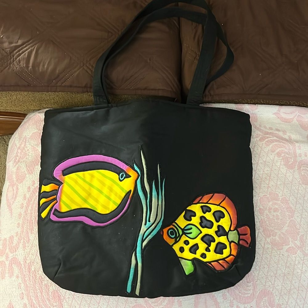 Silkscapes hand painted Tote Bag with tropical two sided pattern.
